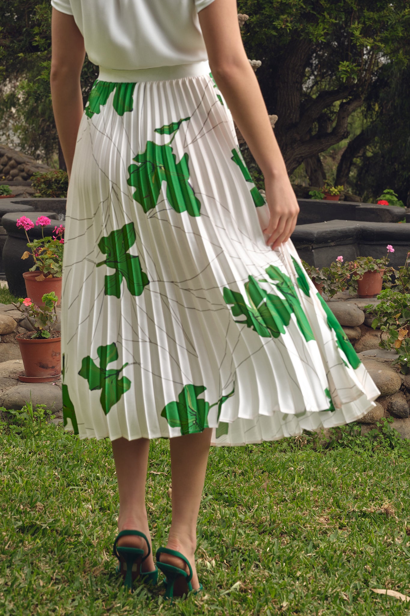 Falda Zara - Verde Flores